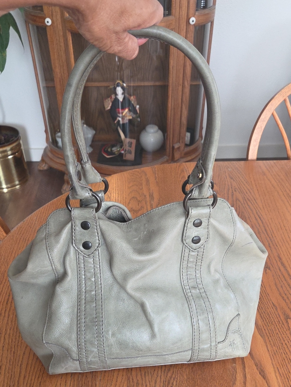 Frye Women's Soft Leather Satchel in Light Gray